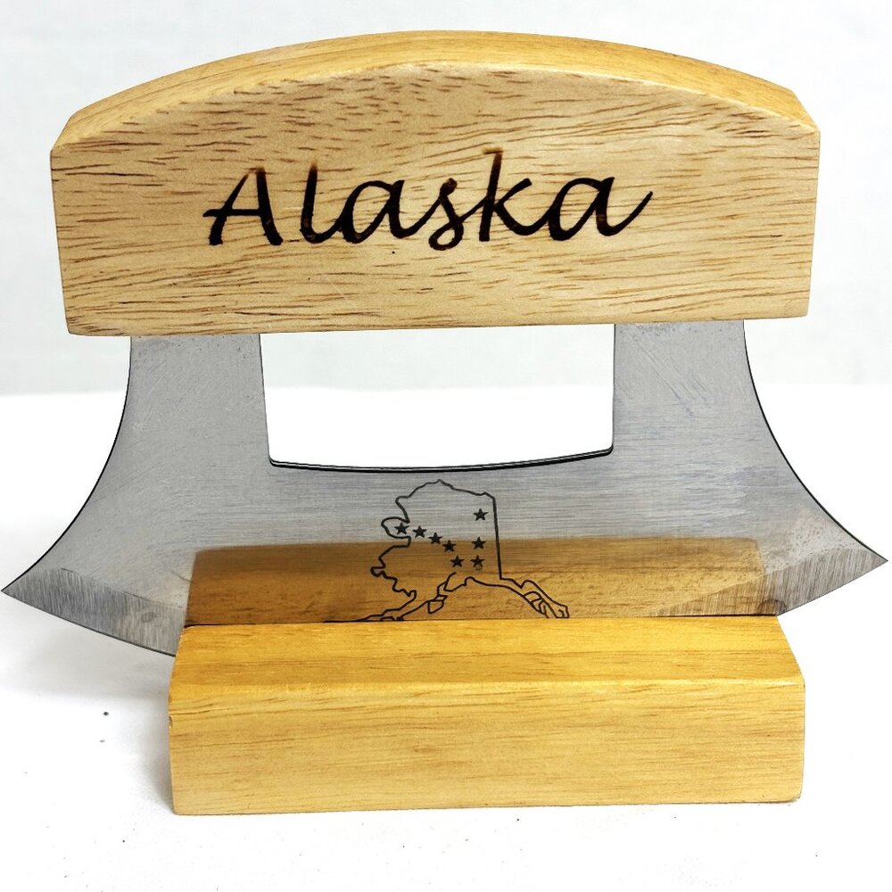 Alaskan Ulu Knife & Display Wood Stand and Handle